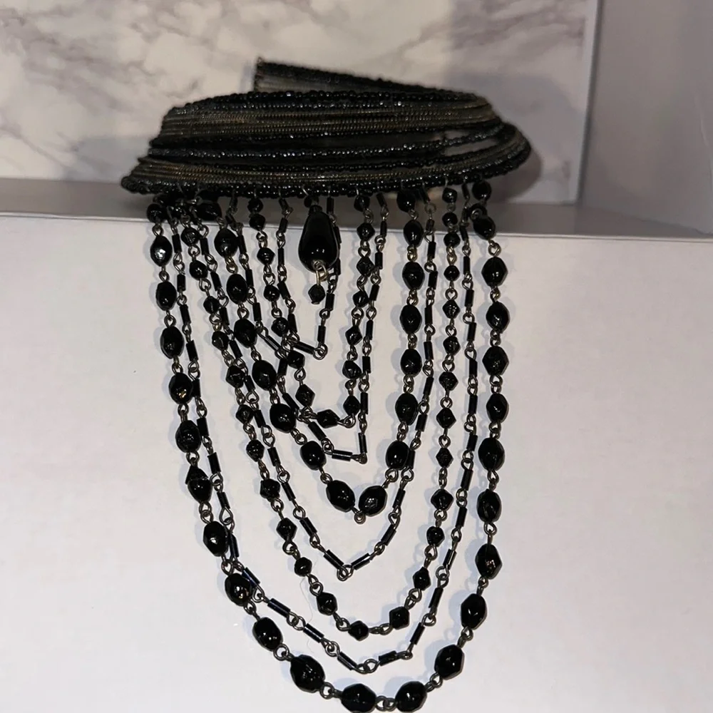 Extremely Vintage Beaded Black and Silver Beaded Necklace Adjustable 1920’s vibe